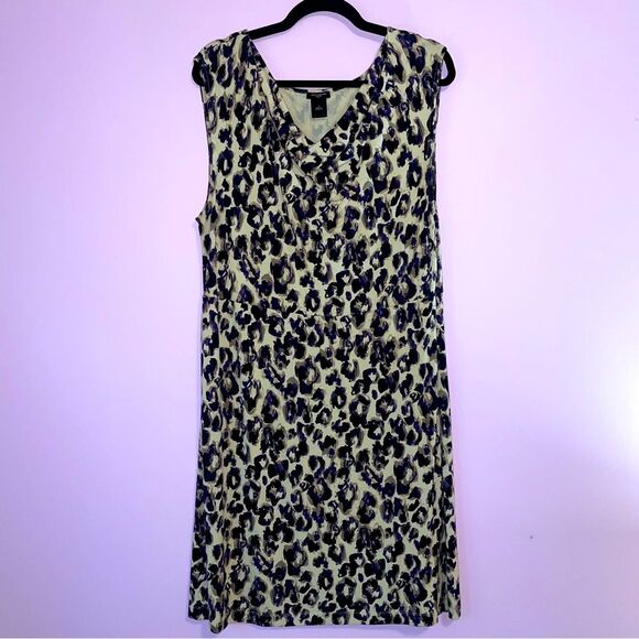 Ann Taylor Midi Dress Soft Stretch Jersey Knit Purple Leopard Print Cowl Size 14 - Picture 1 of 8